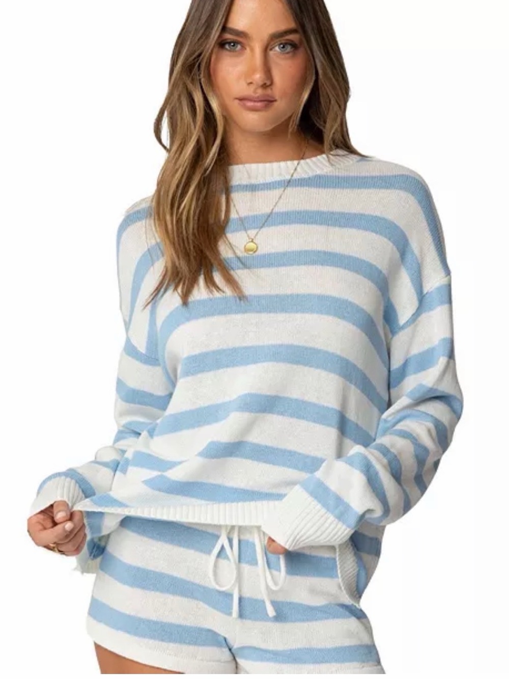 Edikted blue and white striped thin sweater set. Never worn